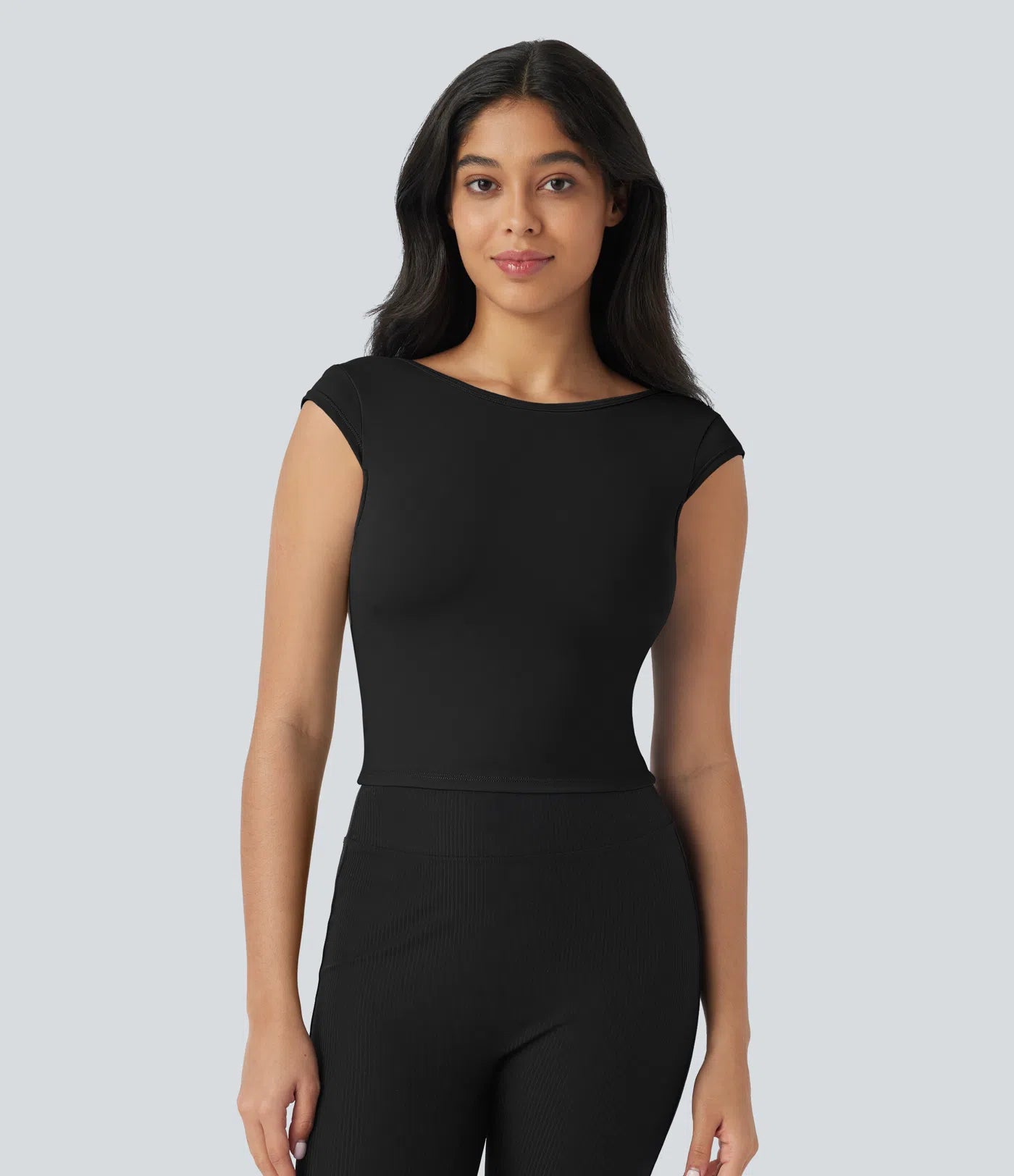 Softlyzero™ Casual Boat Neck Short Sleeve Backless Cropped T-Shirt - UPF50+