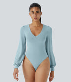 Body Work Button V-Neck Long Sleeves