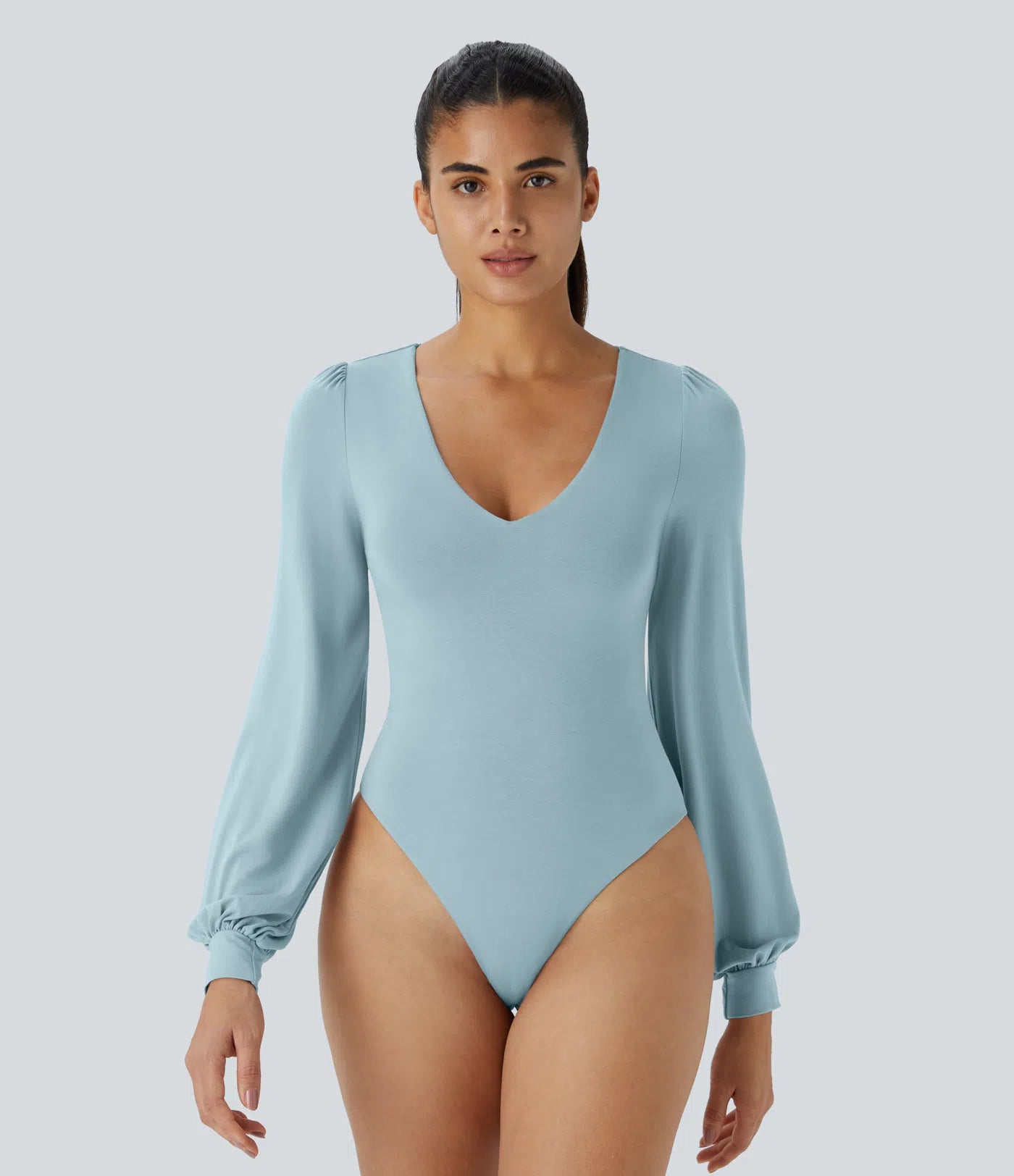 Body Work Button V-Neck Long Sleeves