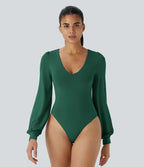 Body Work Button V-Neck Long Sleeves