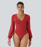 Body Work Button V-Neck Long Sleeves