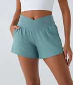 Breezeful™ 10cm Yoga Shorts Quick Dry 2 in 1 High Waist Cross Side Pockets