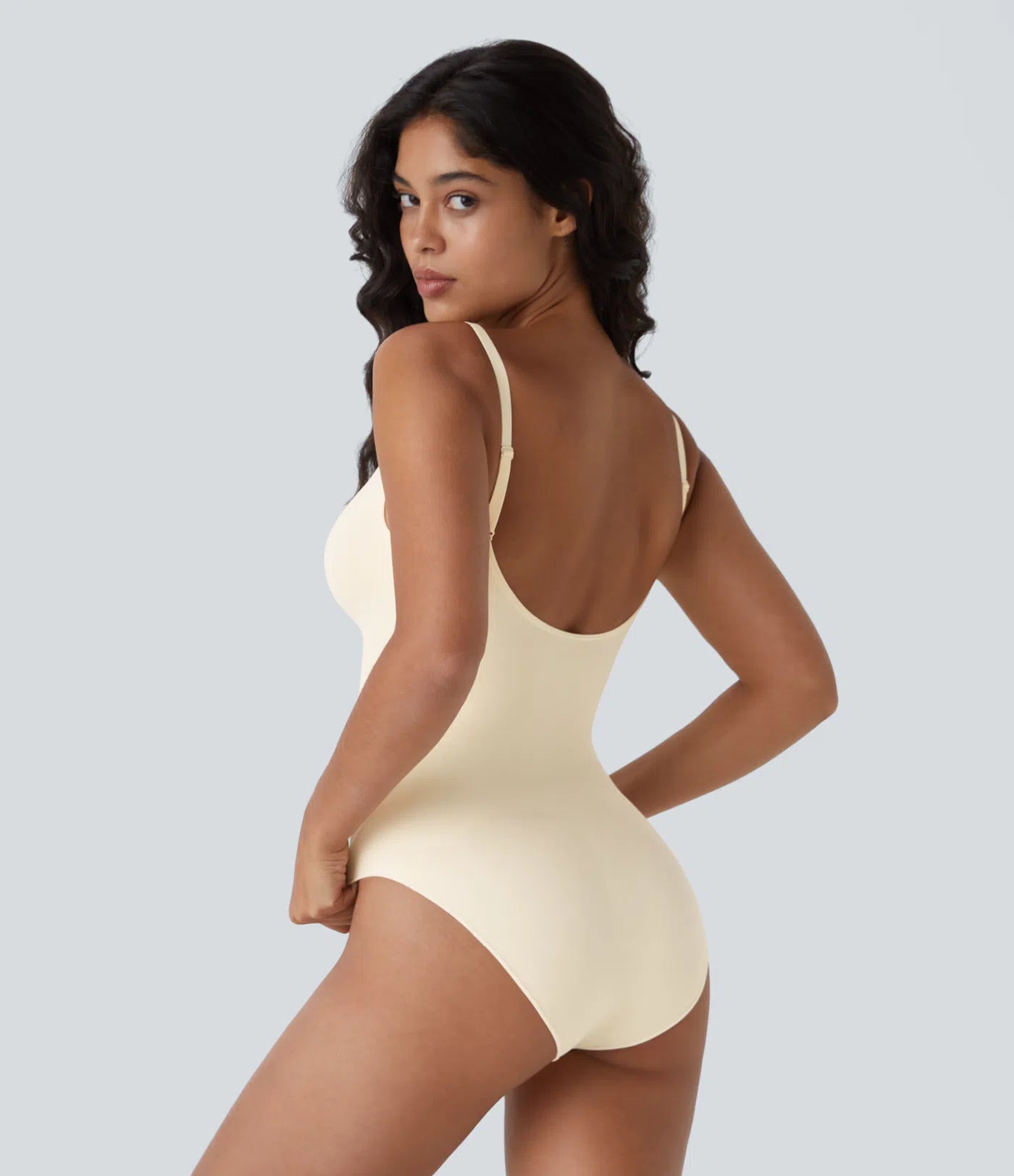 Seamless Relaxation Sculpting Bodysuit with Adjustable Straps, Backless, Tummy Control and Snap Closure