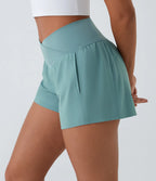 Breezeful™ 10cm Yoga Shorts Quick Dry 2 in 1 High Waist Cross Side Pockets