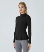 Funnel Neck Long Sleeve Slim Fit Peplum Work T-Shirt