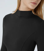 Funnel Neck Long Sleeve Slim Fit Peplum Work T-Shirt