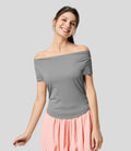 Casual Skinny Off Shoulder T-Shirt with Side Ruched and Curved Hem
