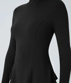 Funnel Neck Long Sleeve Slim Fit Peplum Work T-Shirt