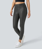 High Waist Faux Leather Work Leggings Side Back Pocket