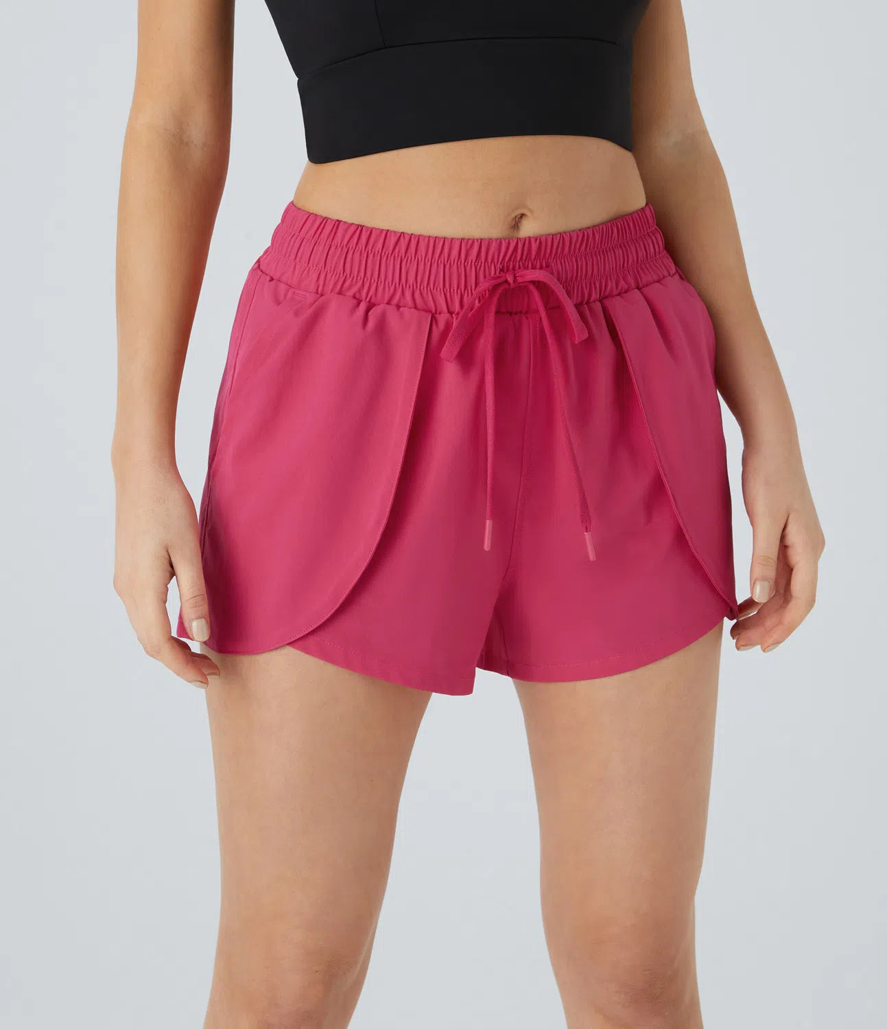 2-in-1 Mid-Rise Yoga Shorts with Drawstring and Side Pockets