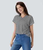 Relaxed fit striped V-neck work t-shirt