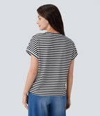 Relaxed fit striped V-neck work t-shirt