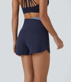 Softlyzero™ Plush High Waisted Yoga Short with Criss Cross Color Block and Curved Hem