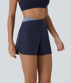 Softlyzero™ Plush High Waisted Yoga Short with Criss Cross Color Block and Curved Hem