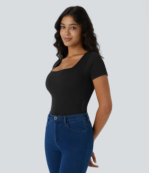 Seamless Bodysuit - Square Neck &amp; Short Sleeves