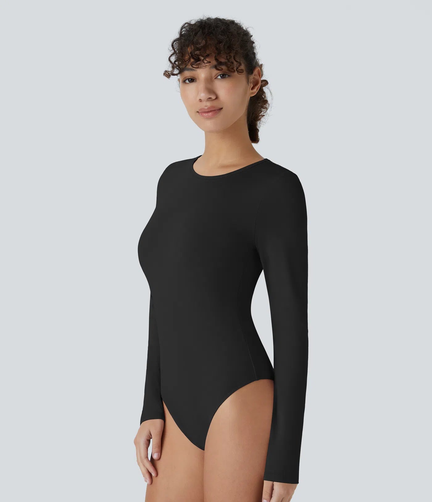 Casual Round Neck Long Sleeve Button Up Bodysuit