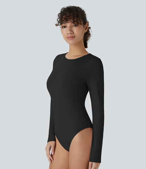 Casual Round Neck Long Sleeve Button Up Bodysuit