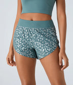 Leopard Print 2-in-1 Mid-Rise Yoga Shorts with Reflective Back Pocket and Curved Hem