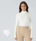 Ribbed knit work bodysuit with high neck, long sleeves and buttons