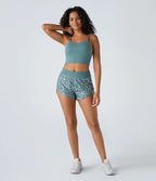 Leopard Print 2-in-1 Mid-Rise Yoga Shorts with Reflective Back Pocket and Curved Hem