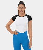 Softlyzero™ Airy Casual Cropped T-Shirt with Ruched Curved Hem and Color Block