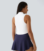 Sleeveless Cropped Tank Top with Stand Collar and Front Zipper