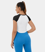 Softlyzero™ Airy Casual Cropped T-Shirt with Ruched Curved Hem and Color Block