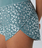 Leopard Print 2-in-1 Mid-Rise Yoga Shorts with Reflective Back Pocket and Curved Hem