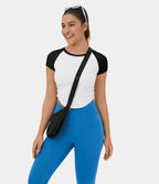 Softlyzero™ Airy Casual Cropped T-Shirt with Ruched Curved Hem and Color Block