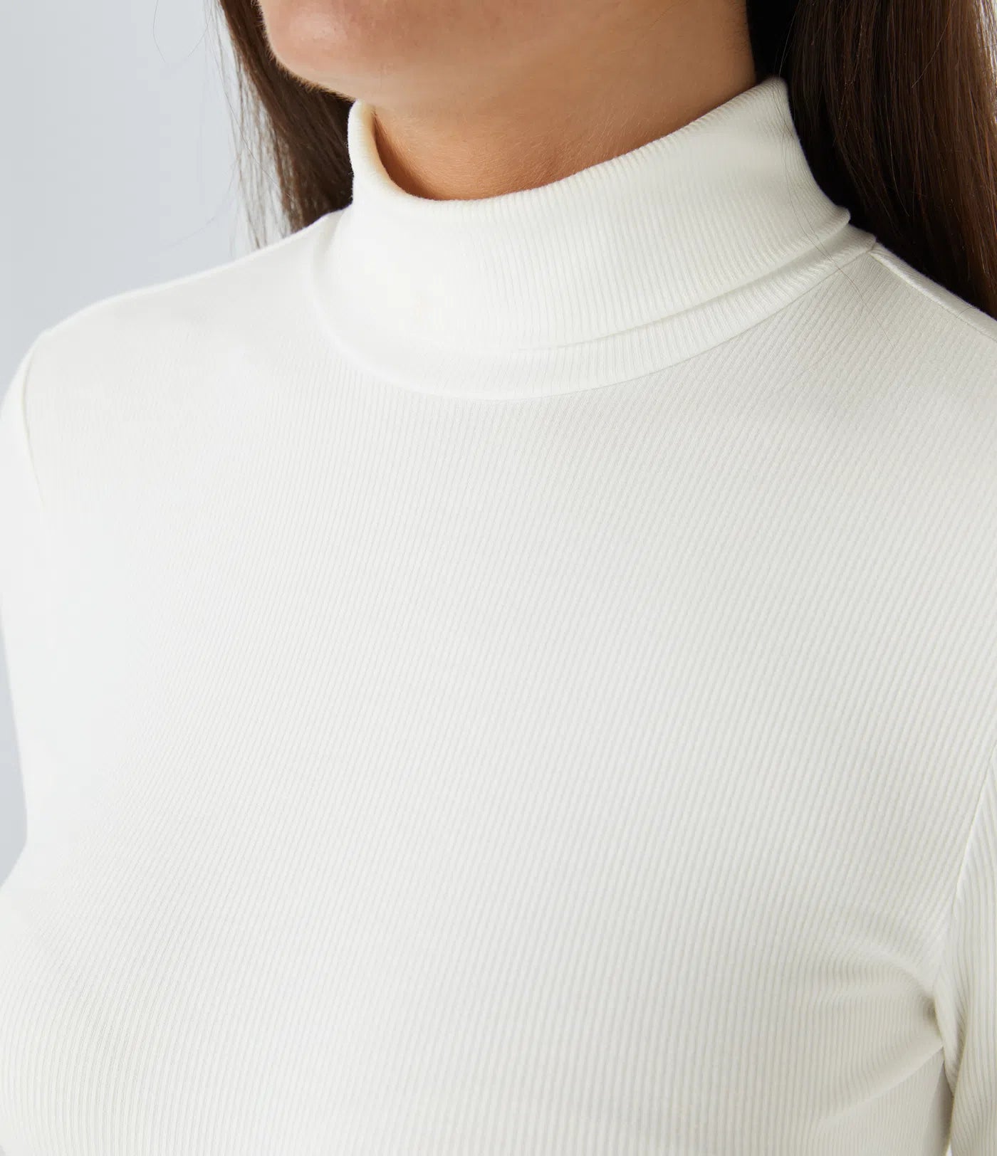 Ribbed knit work bodysuit with high neck, long sleeves and buttons