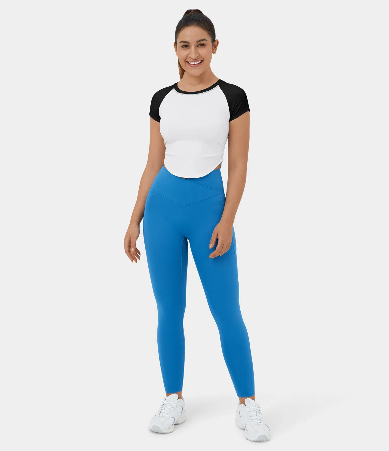 Softlyzero™ Airy Casual Cropped T-Shirt with Ruched Curved Hem and Color Block