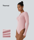 Fitted thermal work bodysuit with round neck, buttons and long sleeves