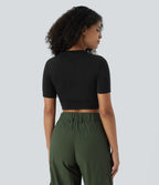 Casual Round Neck Short Sleeve Ruched Fitted Cropped T-shirt