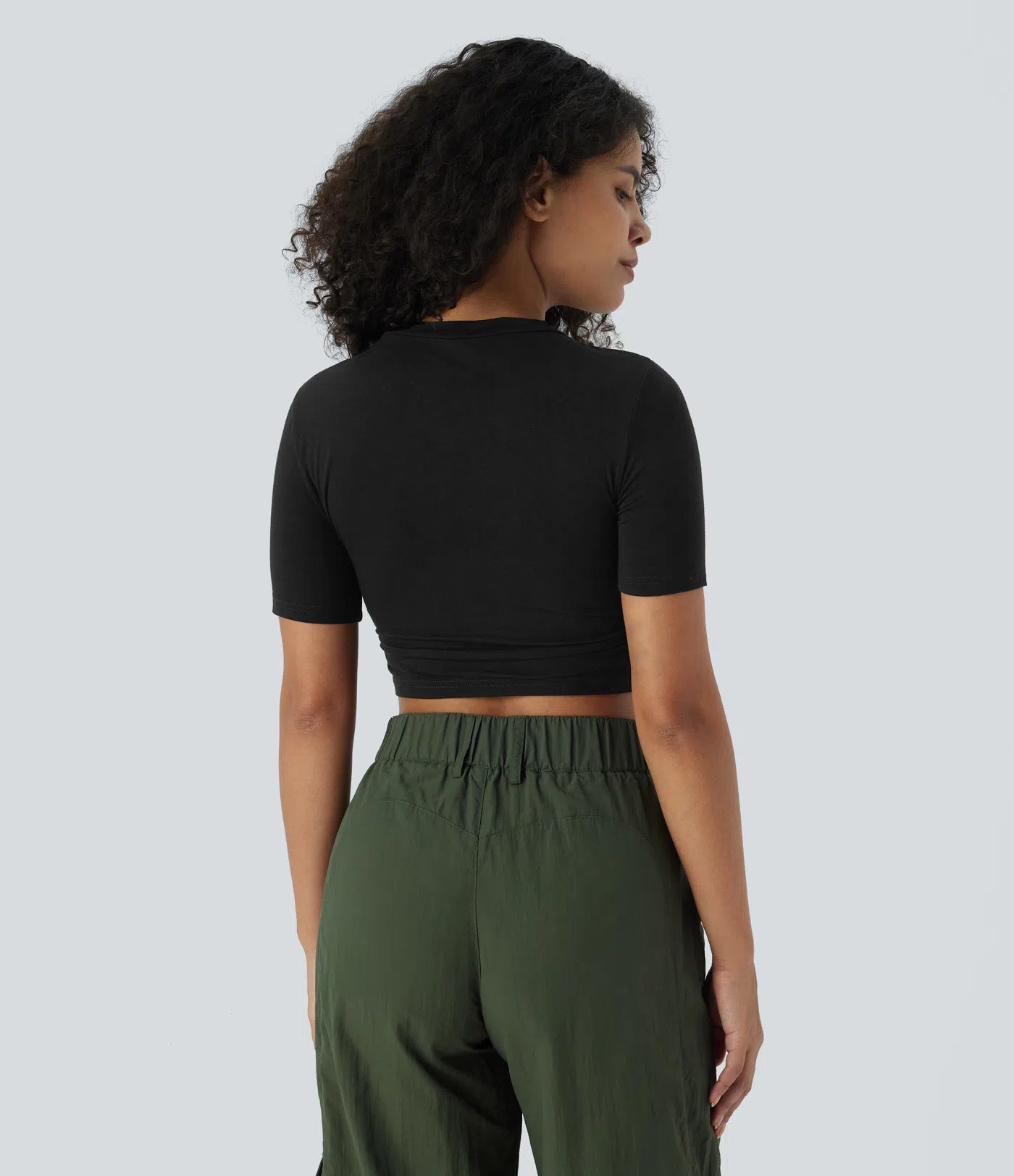 Casual Round Neck Short Sleeve Ruched Fitted Cropped T-shirt