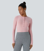 Fitted thermal work bodysuit with round neck, buttons and long sleeves