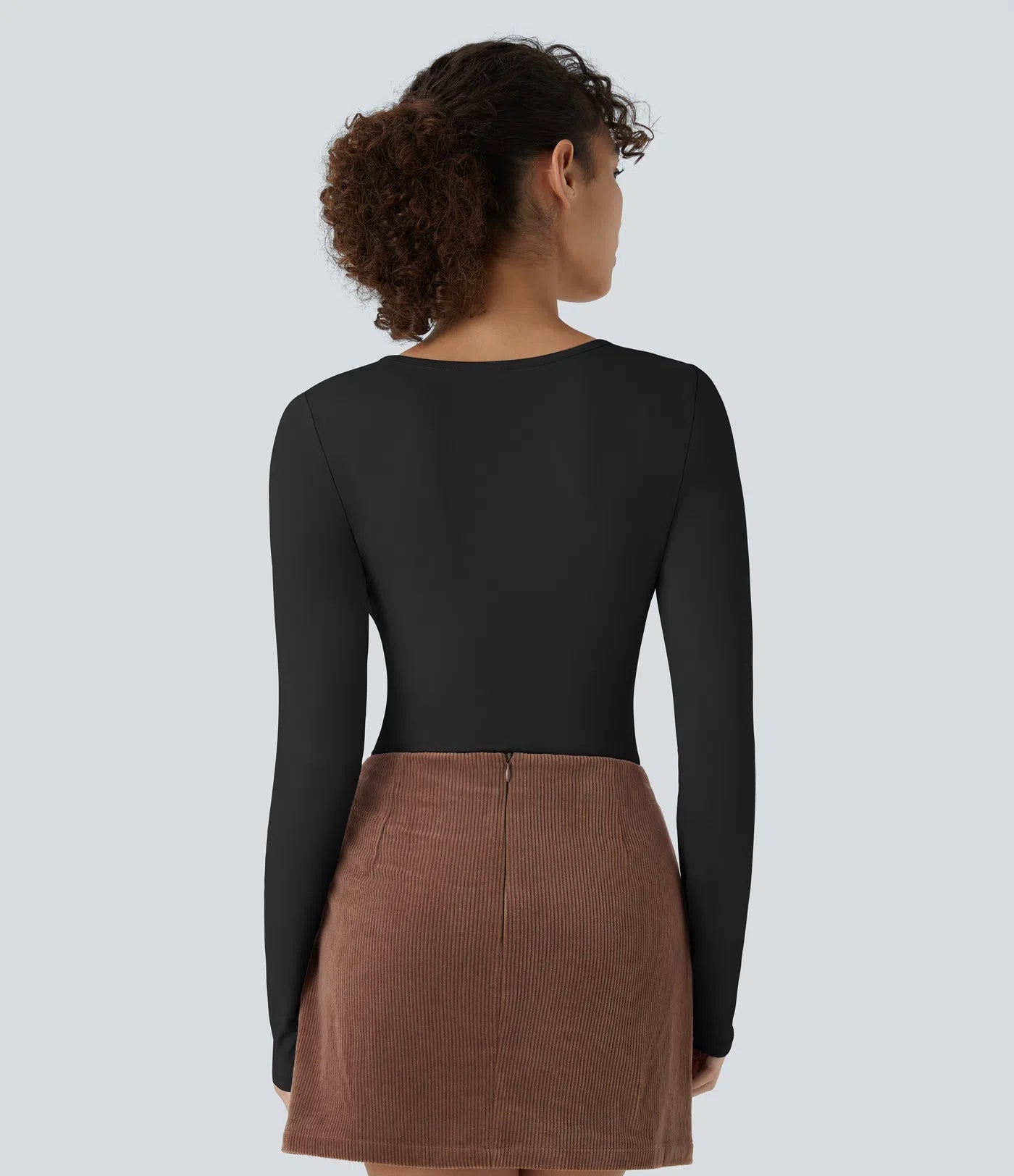 Casual Round Neck Long Sleeve Button Up Bodysuit