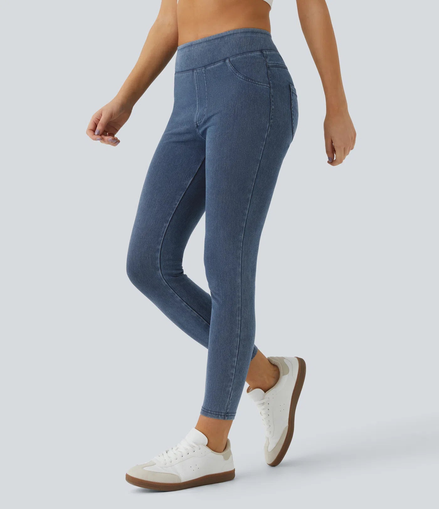 High Waisted Casual Leggings Stretch Knit Back Side Pocket