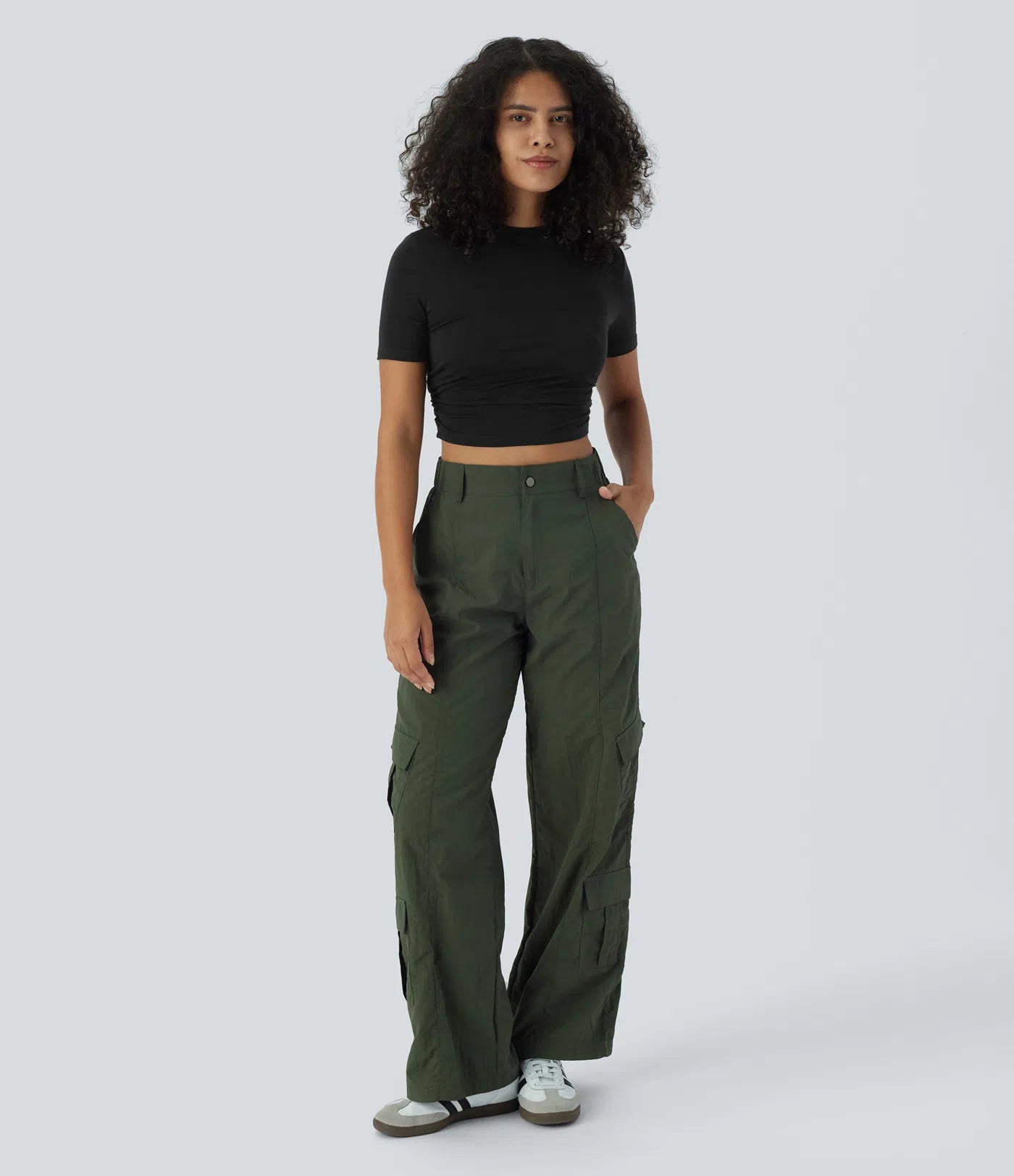 Casual Round Neck Short Sleeve Ruched Fitted Cropped T-shirt