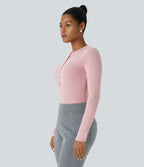 Fitted thermal work bodysuit with round neck, buttons and long sleeves