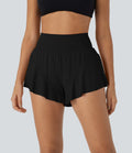 SoCinched 2-in-1 High Waisted Tummy Control Yoga Shorts with Back Pockets and Ruffle Hem