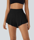 SoCinched 2-in-1 High Waisted Tummy Control Yoga Shorts with Back Pockets and Ruffle Hem
