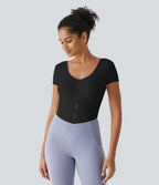 Backless Yoga Jumpsuit with Cutout and U-Neckline