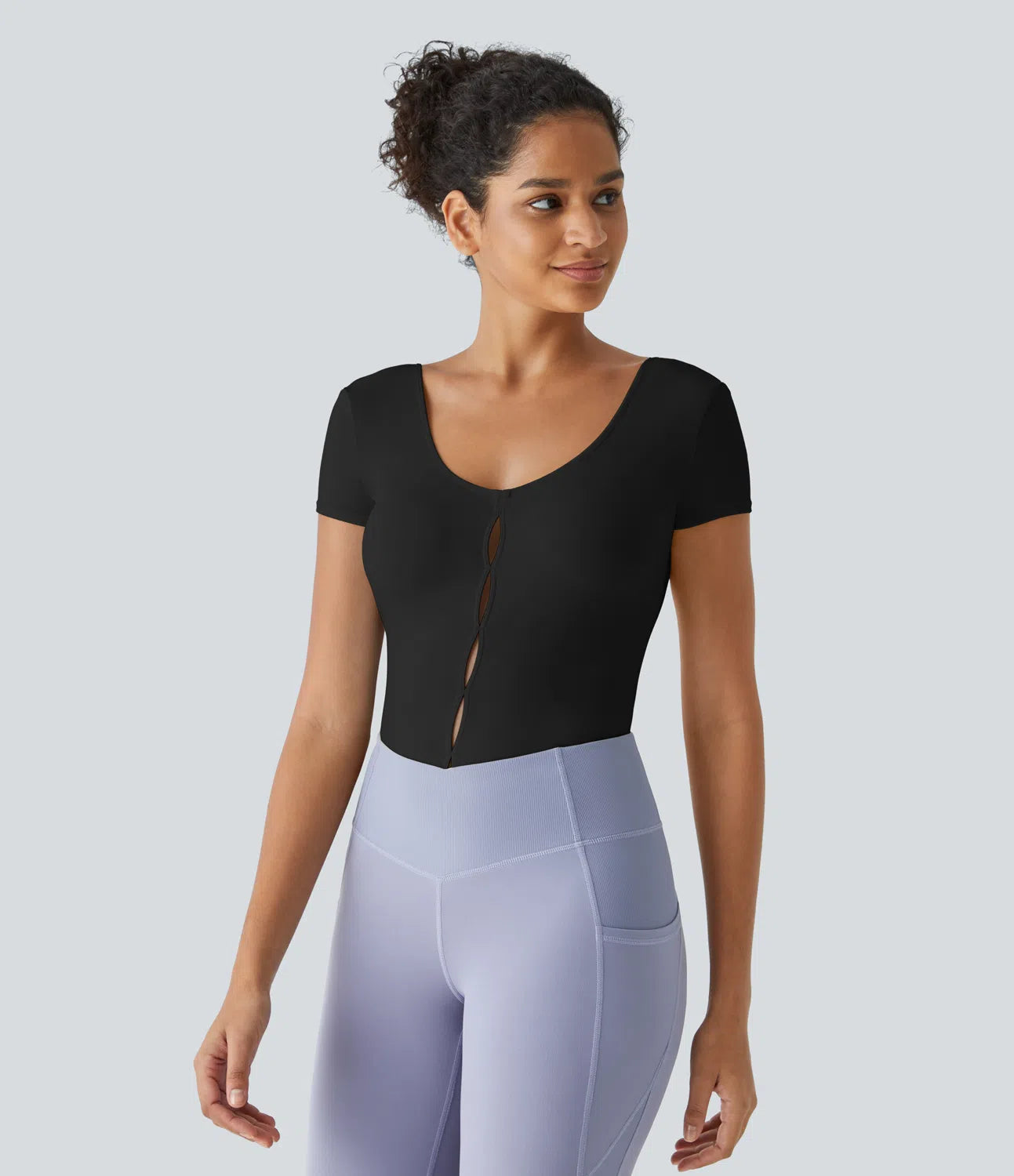 Backless Yoga Jumpsuit with Cutout and U-Neckline