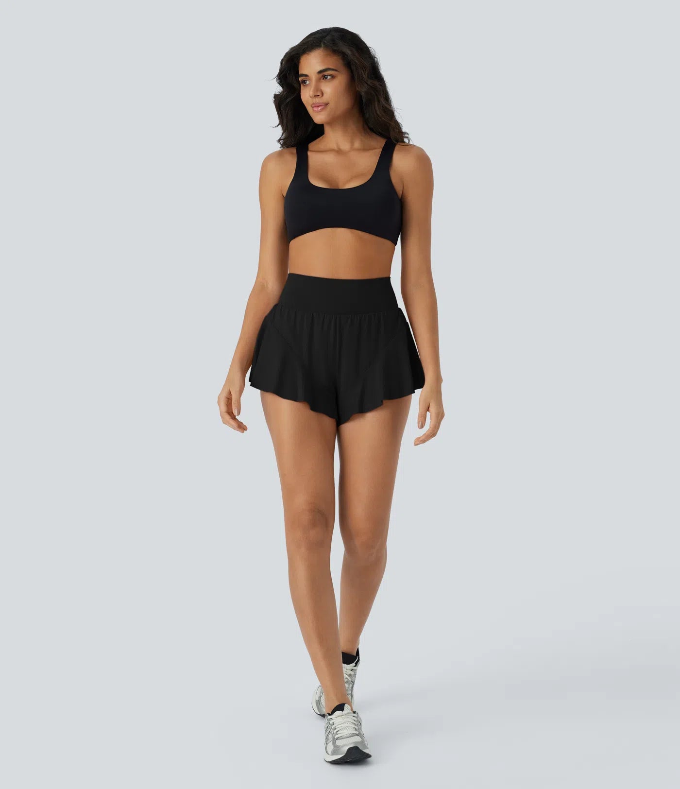 SoCinched 2-in-1 High Waisted Tummy Control Yoga Shorts with Back Pockets and Ruffle Hem