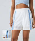 2-in-1 High Waisted Sport Shorts with Snaps and Color Block