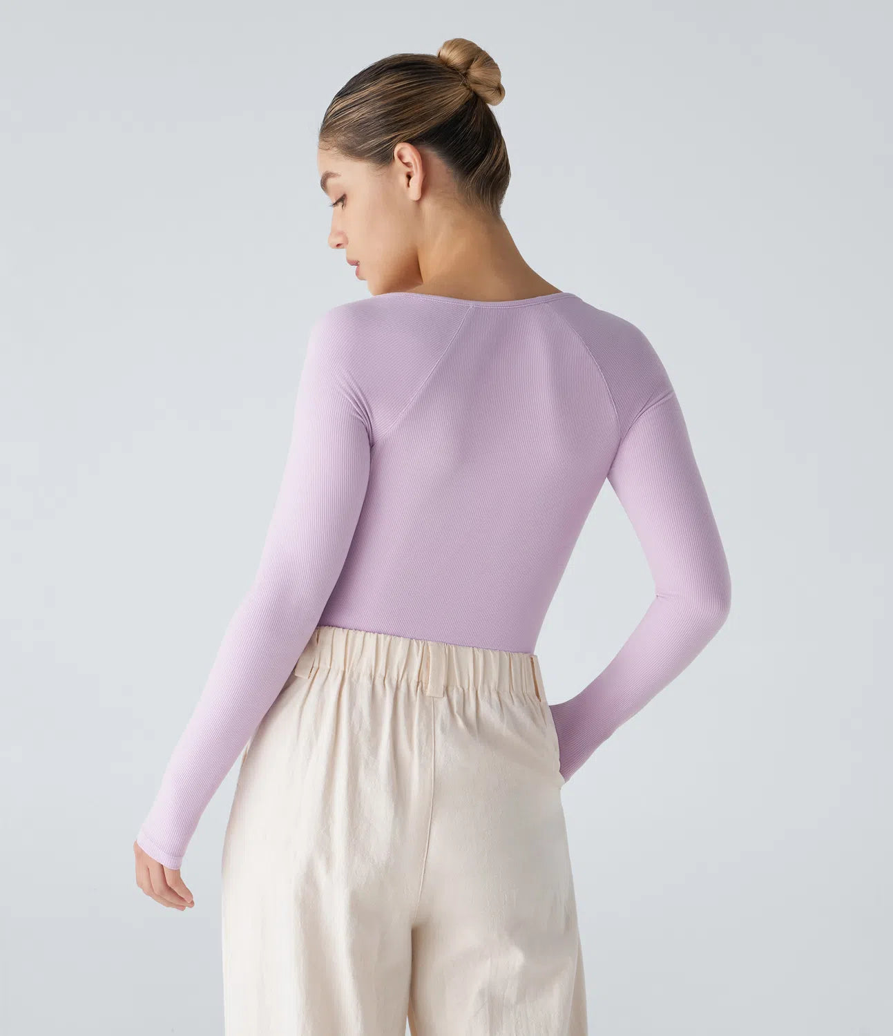 Casual Ribbed Knit Bodysuit with Henley Neckline, Buttons and Long Sleeves