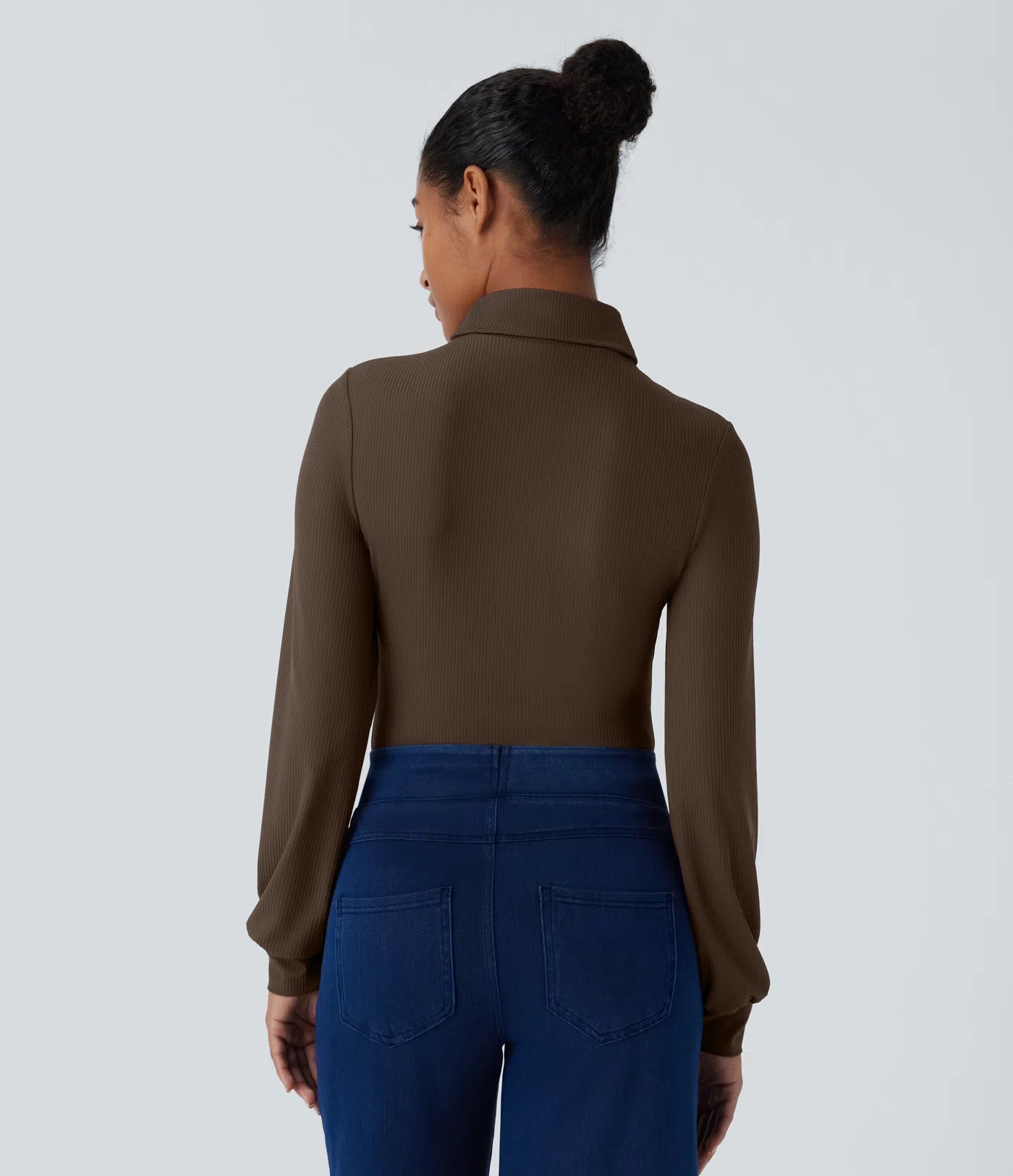 Casual bodysuit with high neck, long sleeves, in ribbed fabric