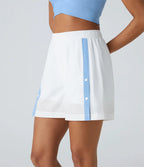 2-in-1 High Waisted Sport Shorts with Snaps and Color Block