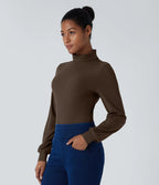 Casual bodysuit with high neck, long sleeves, in ribbed fabric