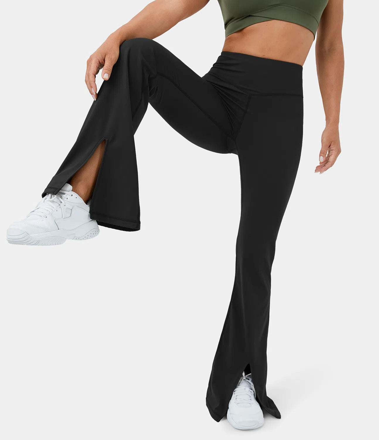 HaloTek Eco™ Plush High Waisted Yoga Leggings with Split Hem and Super Flare